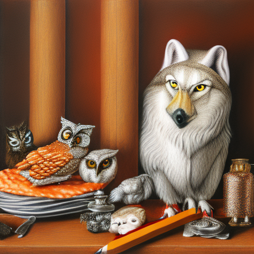 nutcracker, fried chicken, cushion, sock, armadillo, jar, fence, owl, wolf, pencil